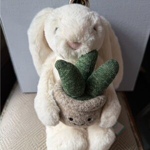 Jellycat Cream Plush Bunny with Plant NWT 85.00
